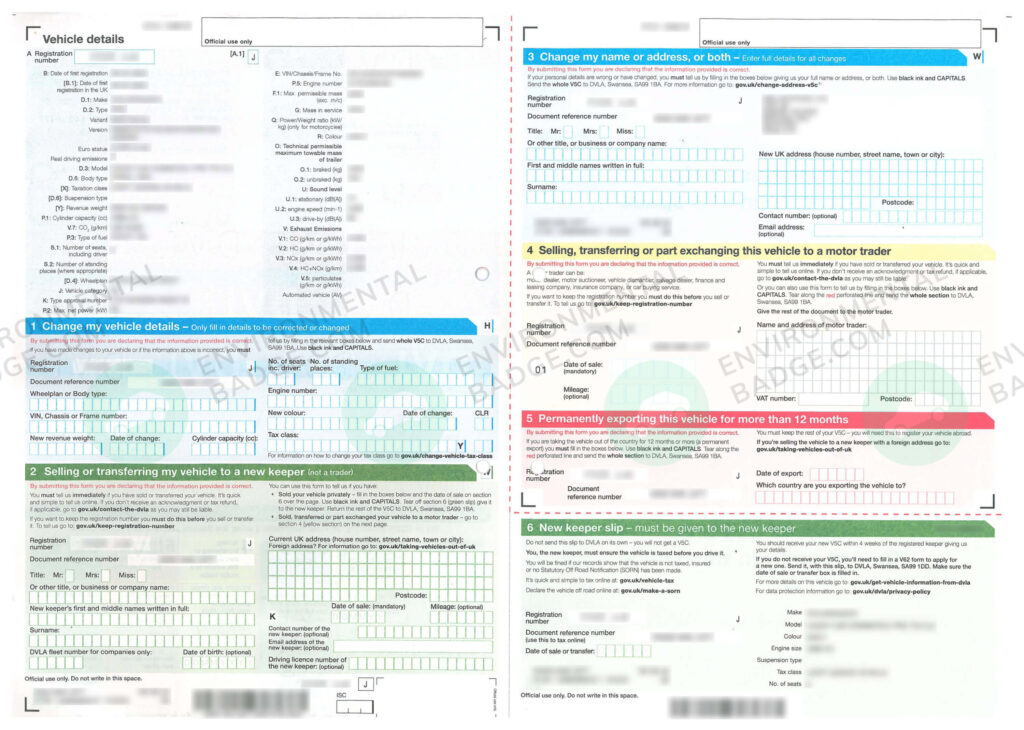 Registration certificate vehicle