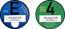 Blue E-Plakette and green environmental badge